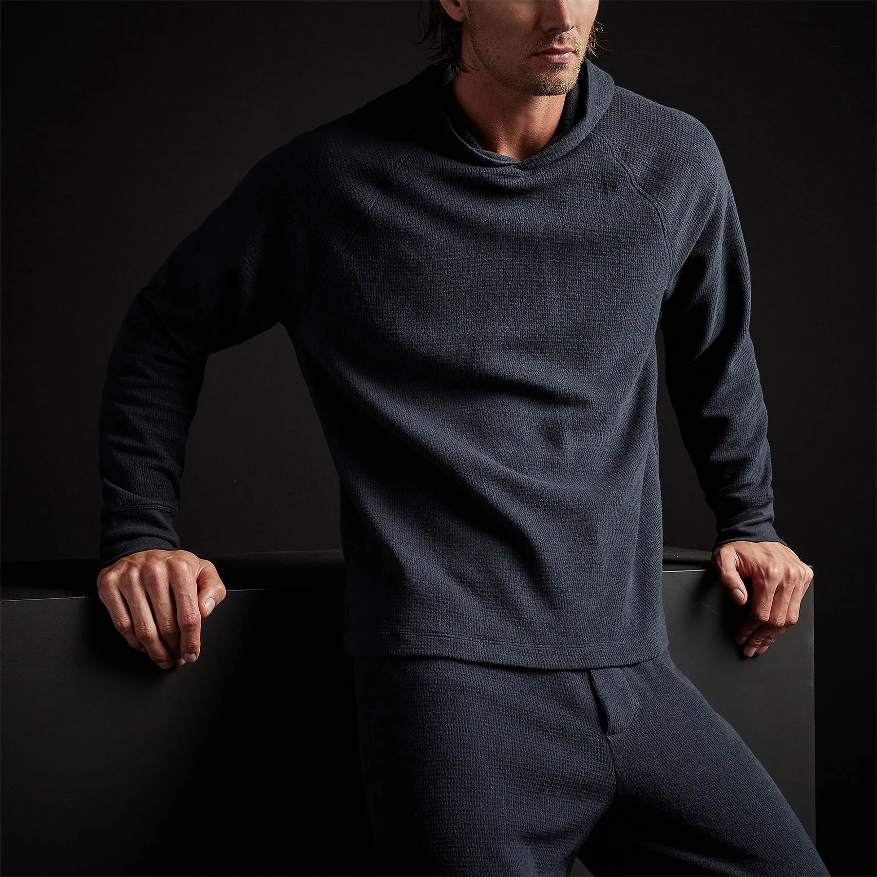 Thermal Knit Hooded Raglan - French Navy sold by James Perse