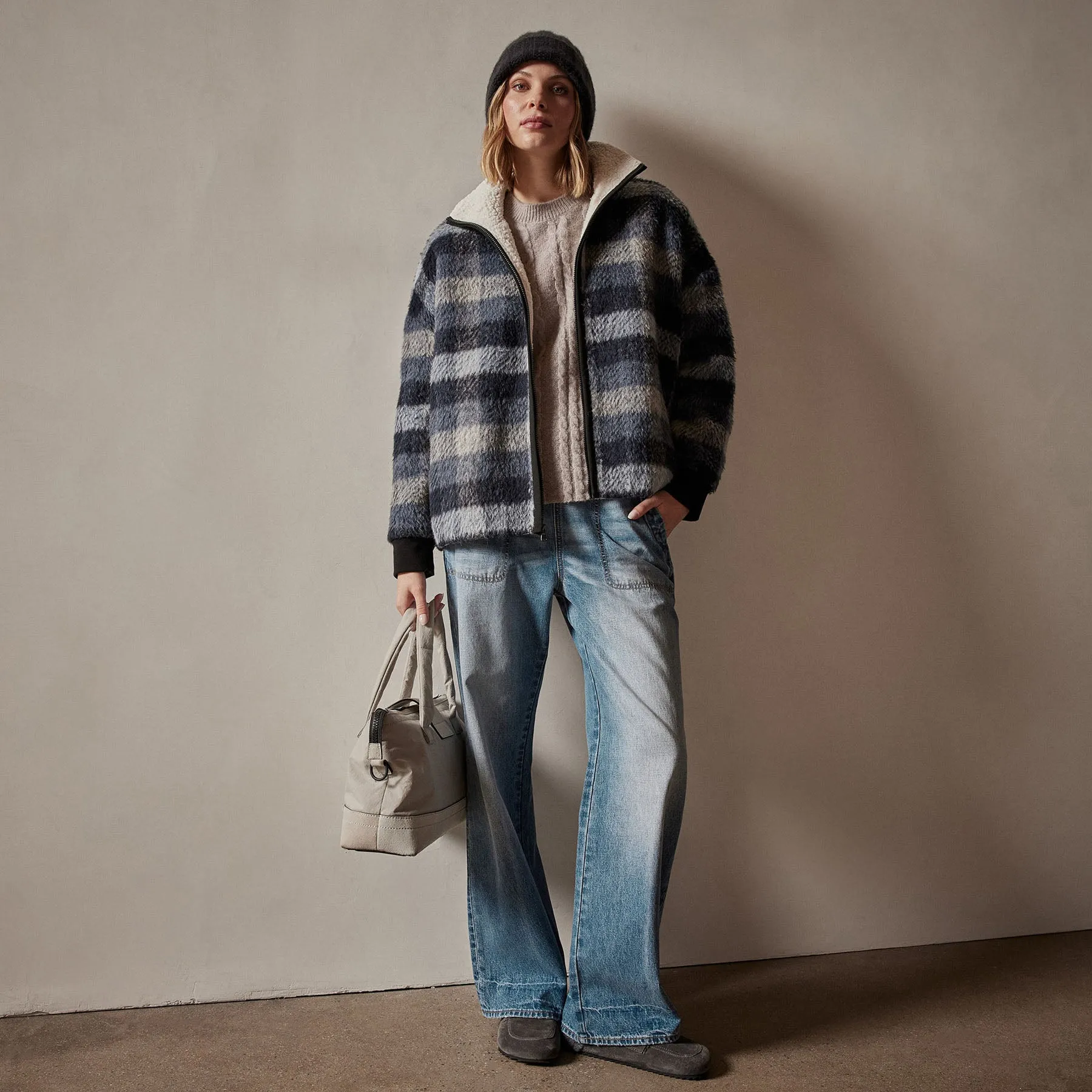 Sherpa Lined Plaid Zip Jacket - Breeze Plaid sold by James Perse product image thumbnail 5