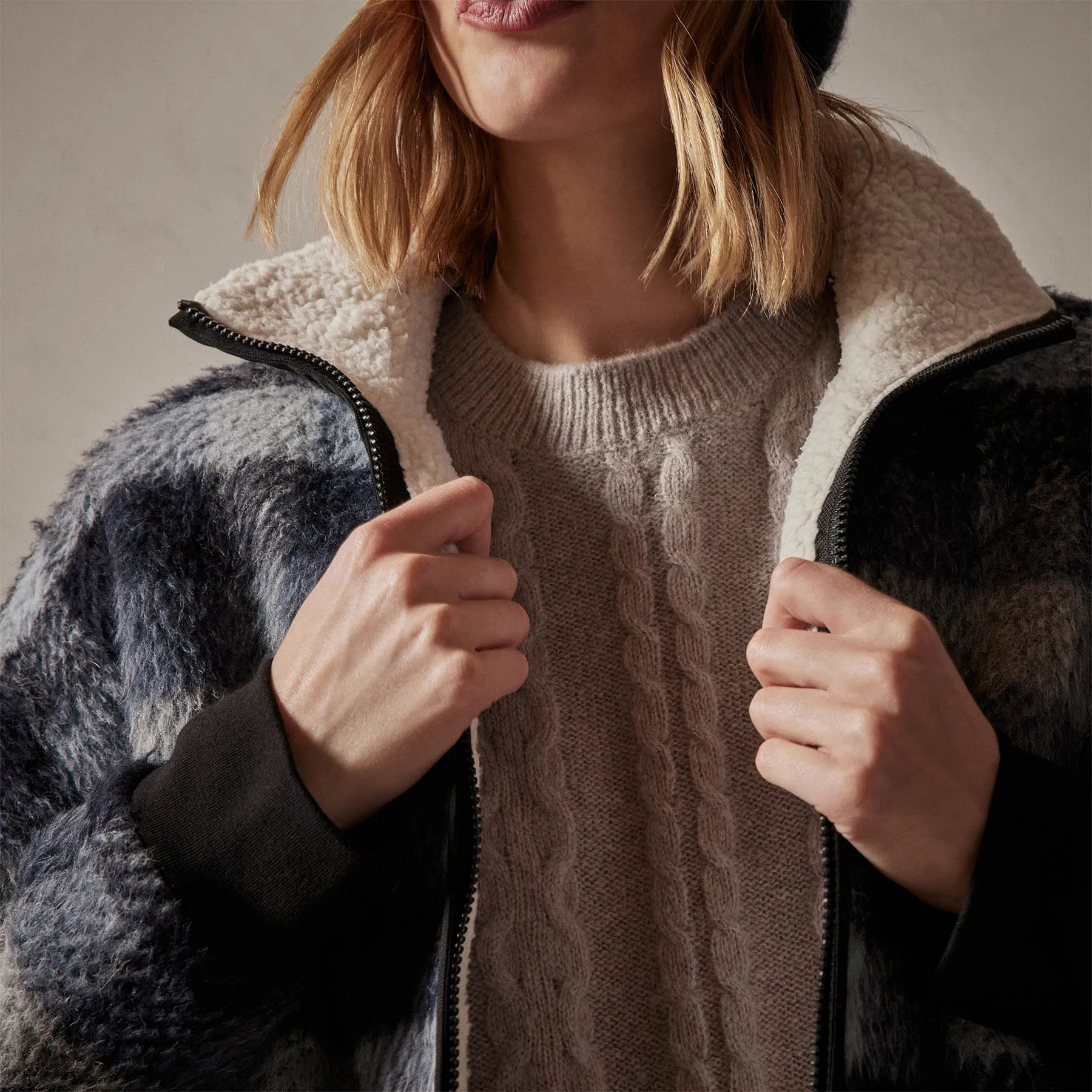 Sherpa Lined Plaid Zip Jacket - Breeze Plaid sold by James Perse product image thumbnail 3