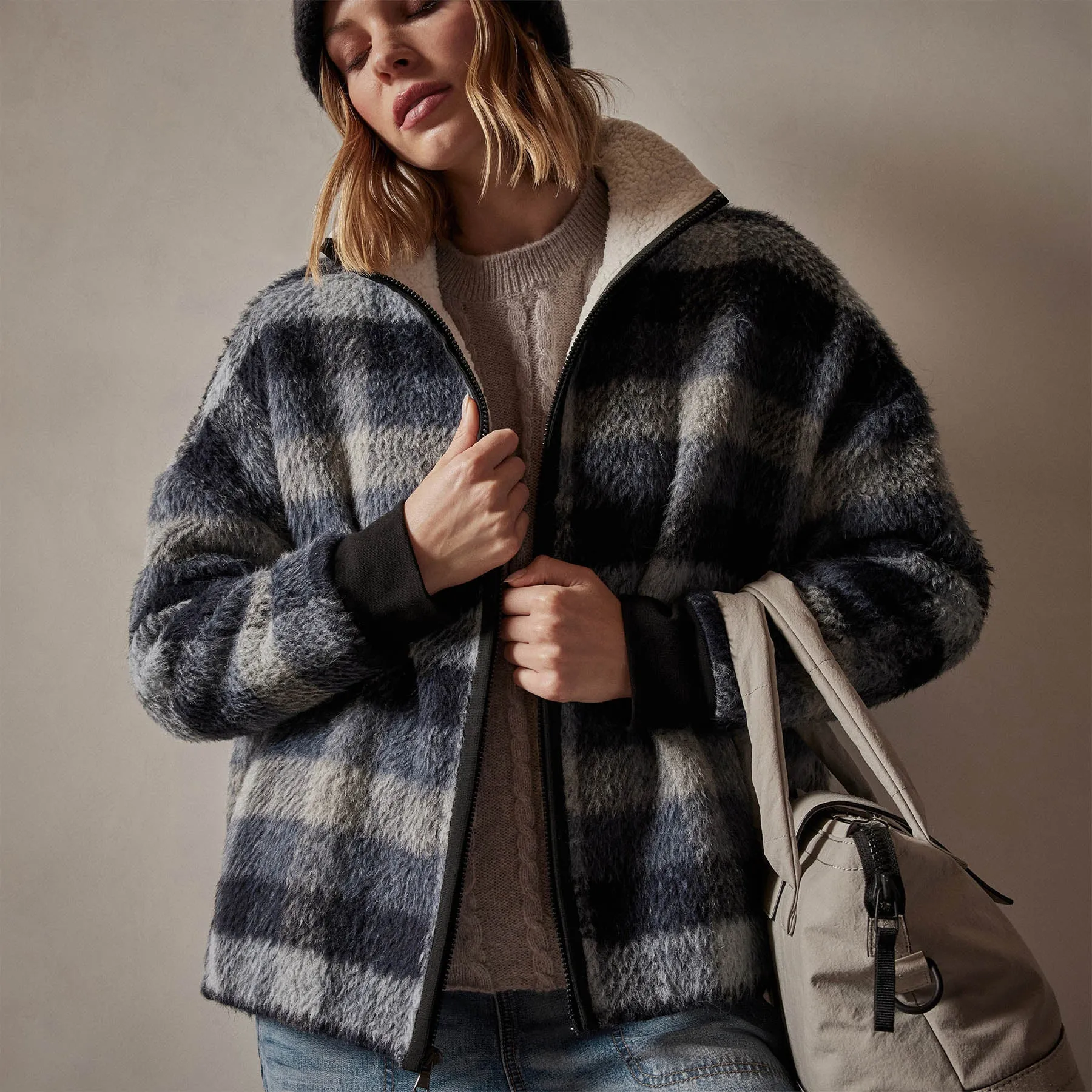 Sherpa Lined Plaid Zip Jacket - Breeze Plaid sold by James Perse product image thumbnail 2