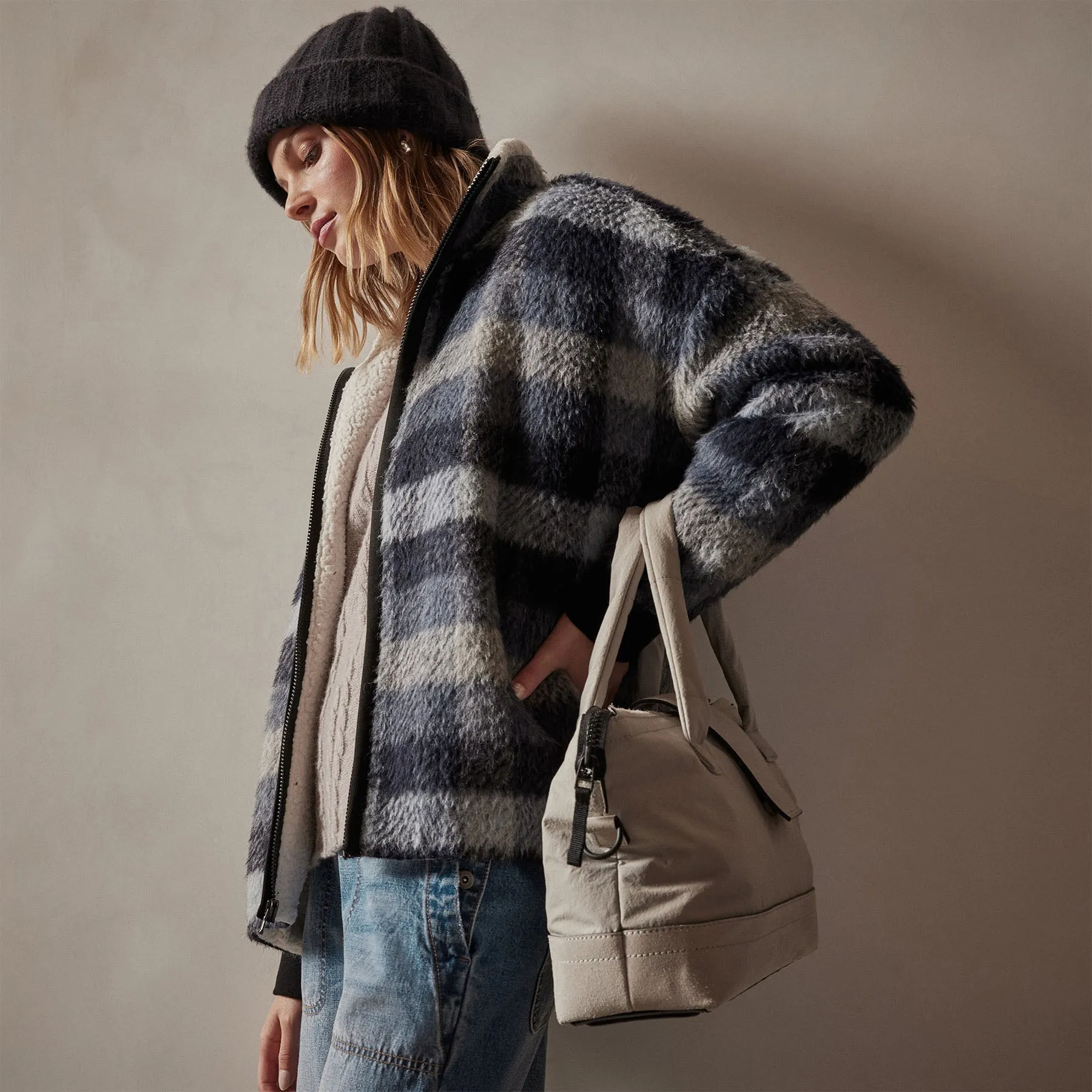 Sherpa Lined Plaid Zip Jacket - Breeze Plaid sold by James Perse product image thumbnail 4