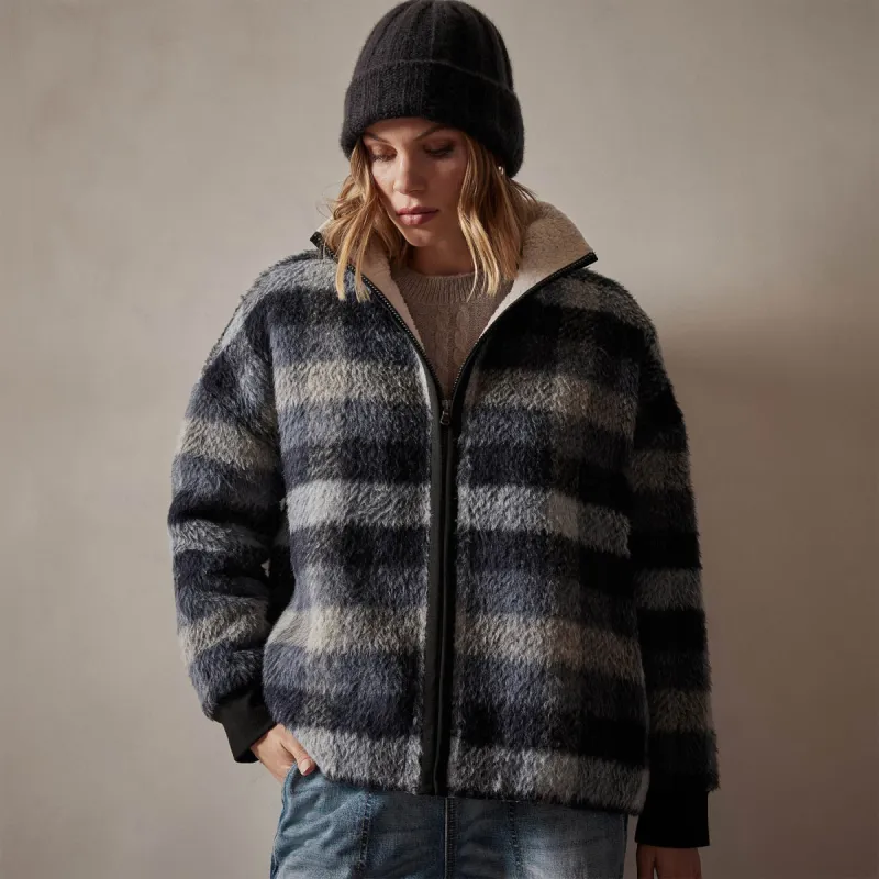 Sherpa Lined Plaid Zip Jacket - Breeze Plaid sold by James Perse