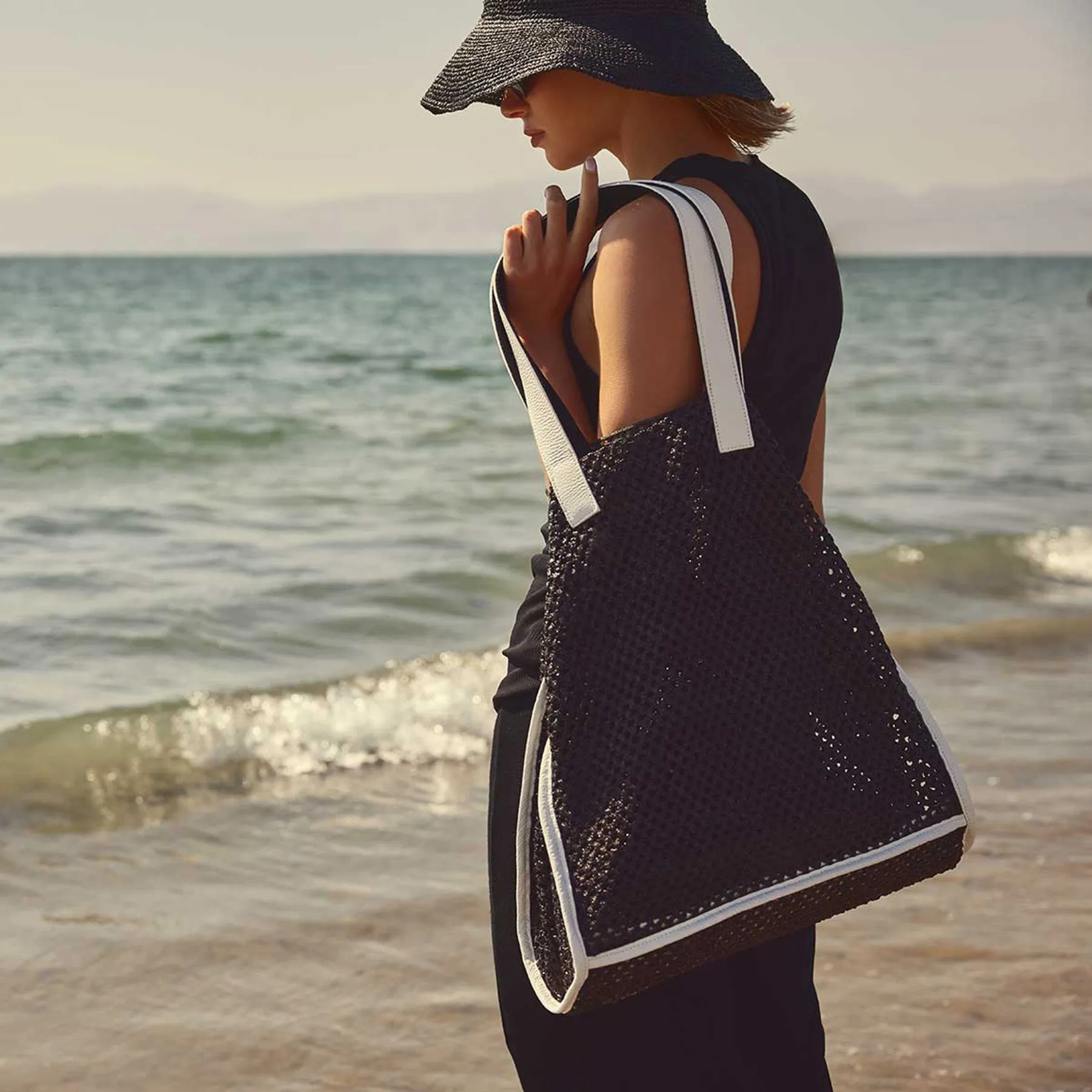 Raffia Tote - Black Sea sold by James Perse
