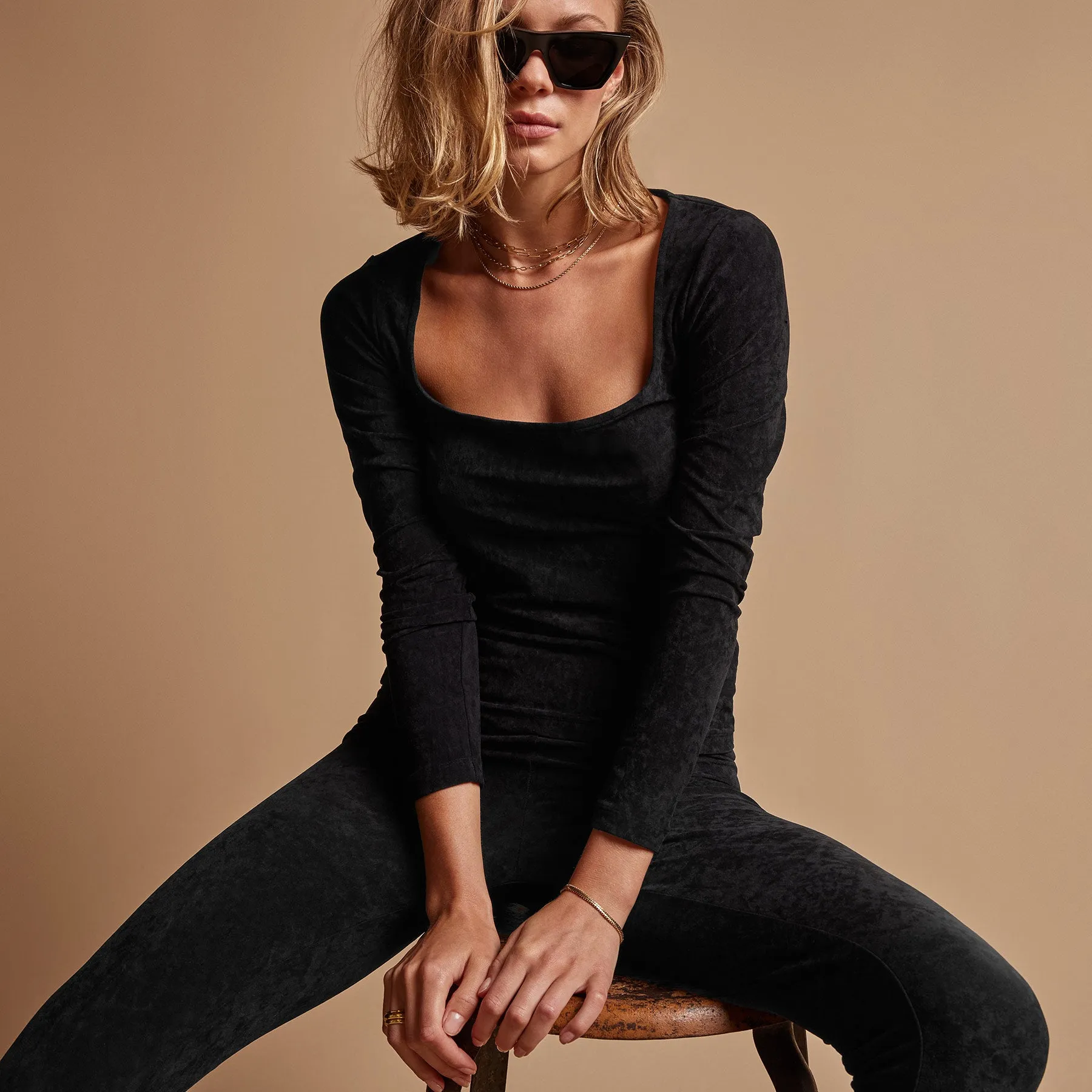 Velvet Square Neck Top - Black sold by James Perse product image thumbnail 2