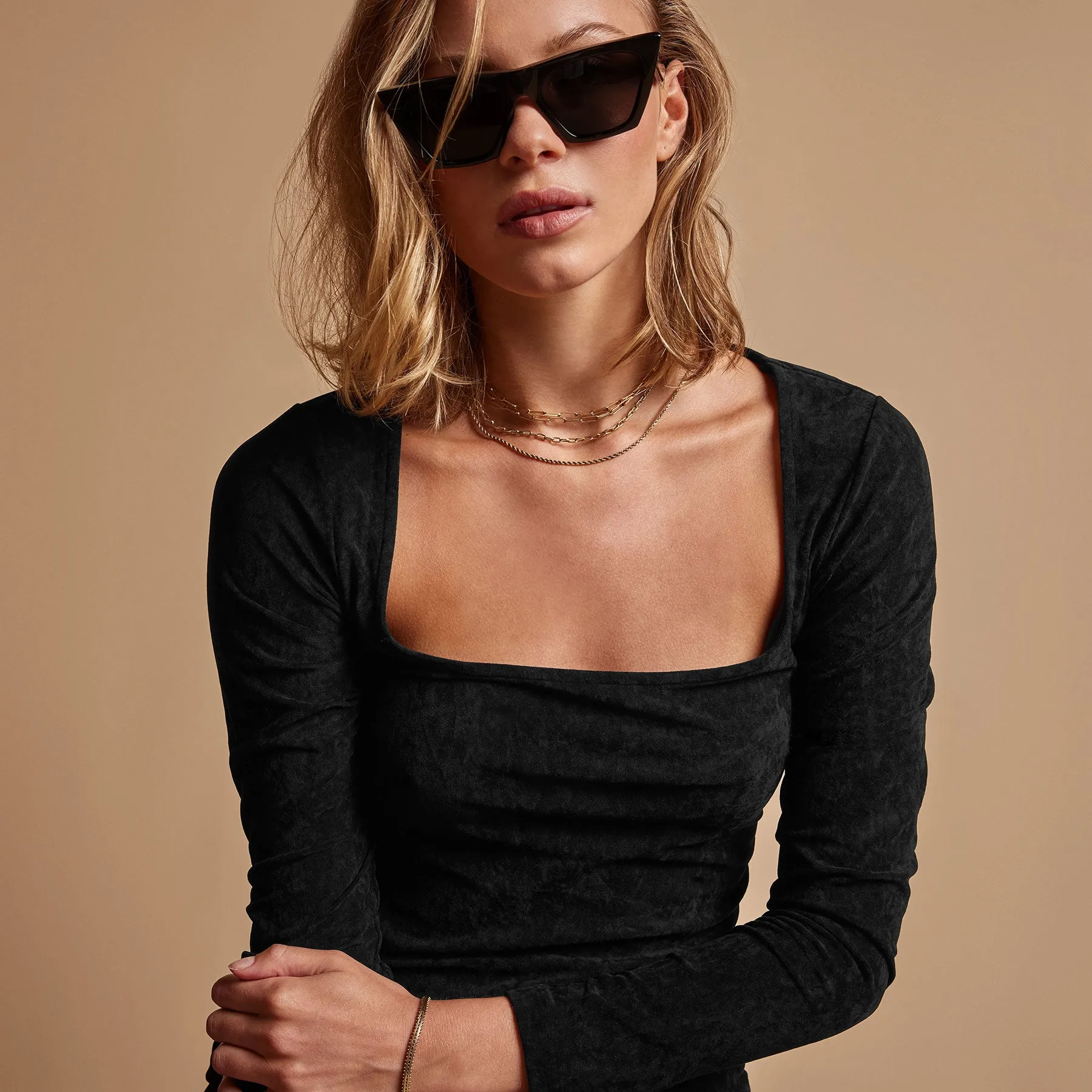 Velvet Square Neck Top - Black sold by James Perse product image thumbnail 3