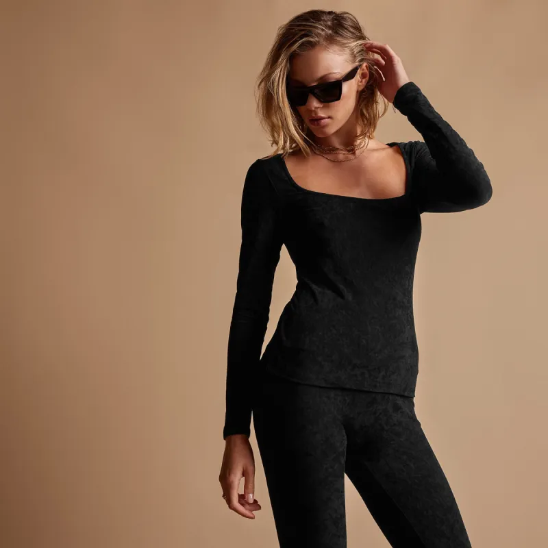 Velvet Square Neck Top - Black sold by James Perse