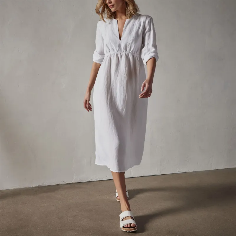 Empire Seam Open Front Dress - White made by James Perse
