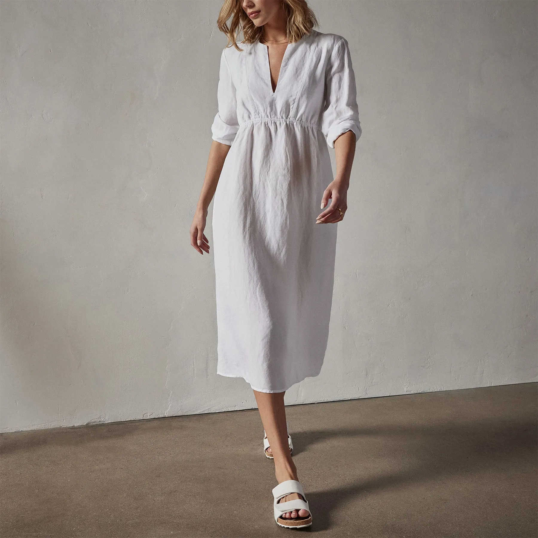Empire Seam Open Front Dress - White sold by James Perse