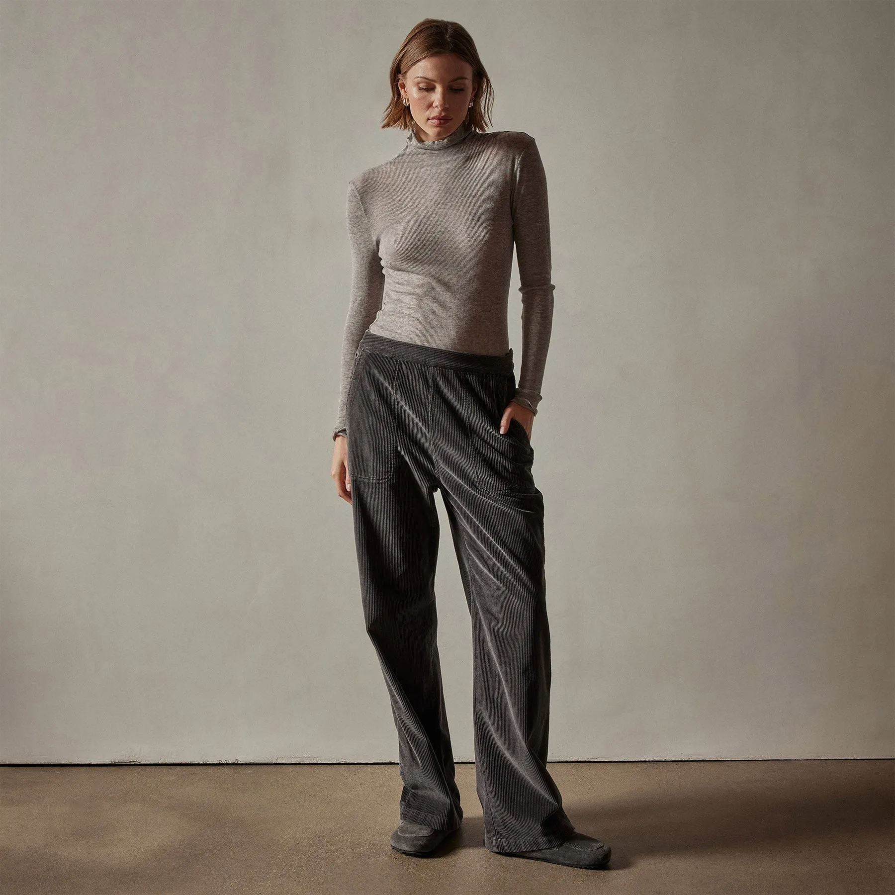 Cotton Cashmere Blend Ribbed Turtleneck - Heather Grey sold by James Perse product image thumbnail 2