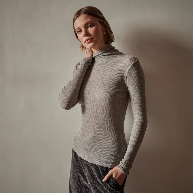 Cotton Cashmere Blend Ribbed Turtleneck - Heather Grey sold by James Perse
