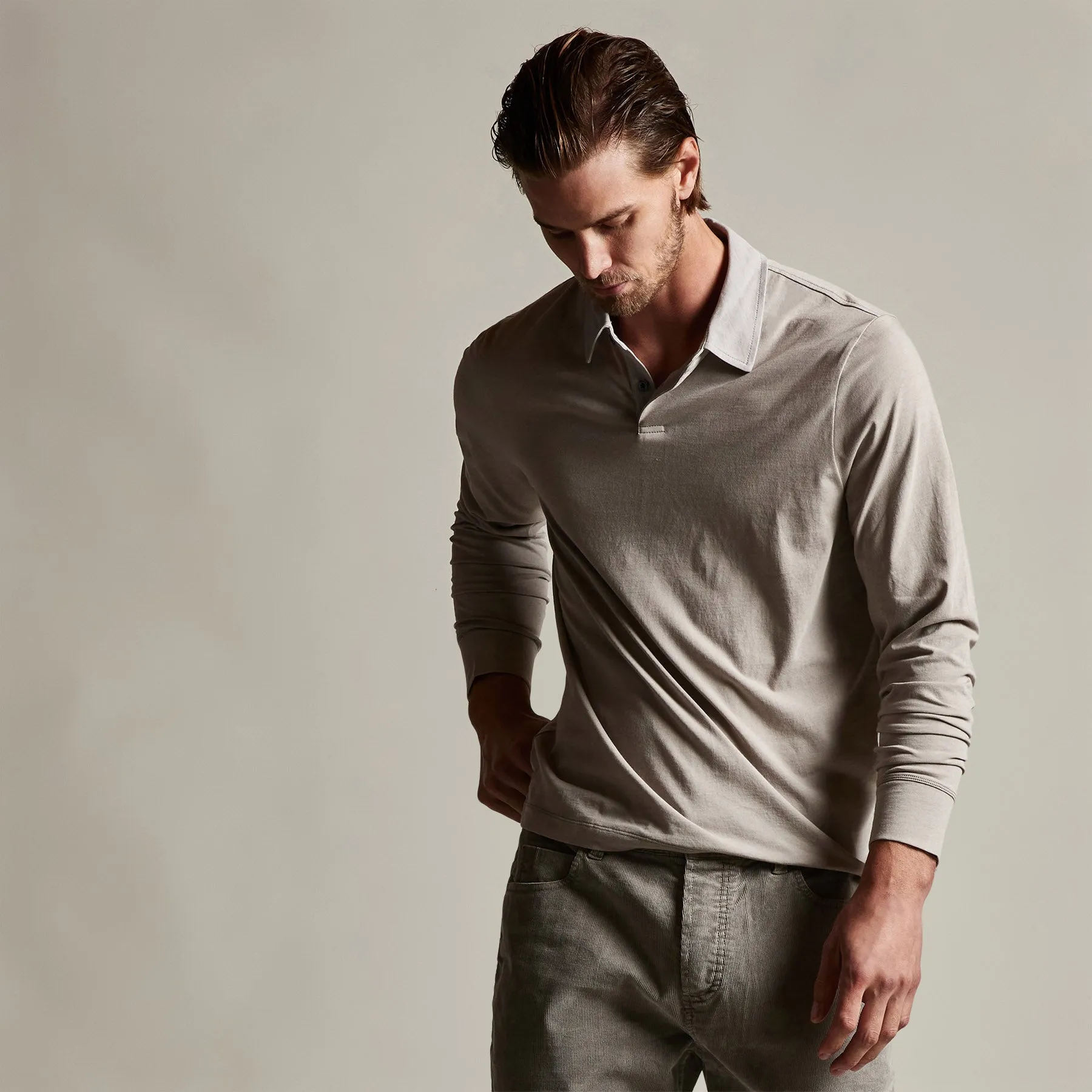 Clean Finish Jersey Contrast Polo - Dapple/Fog sold by James Perse