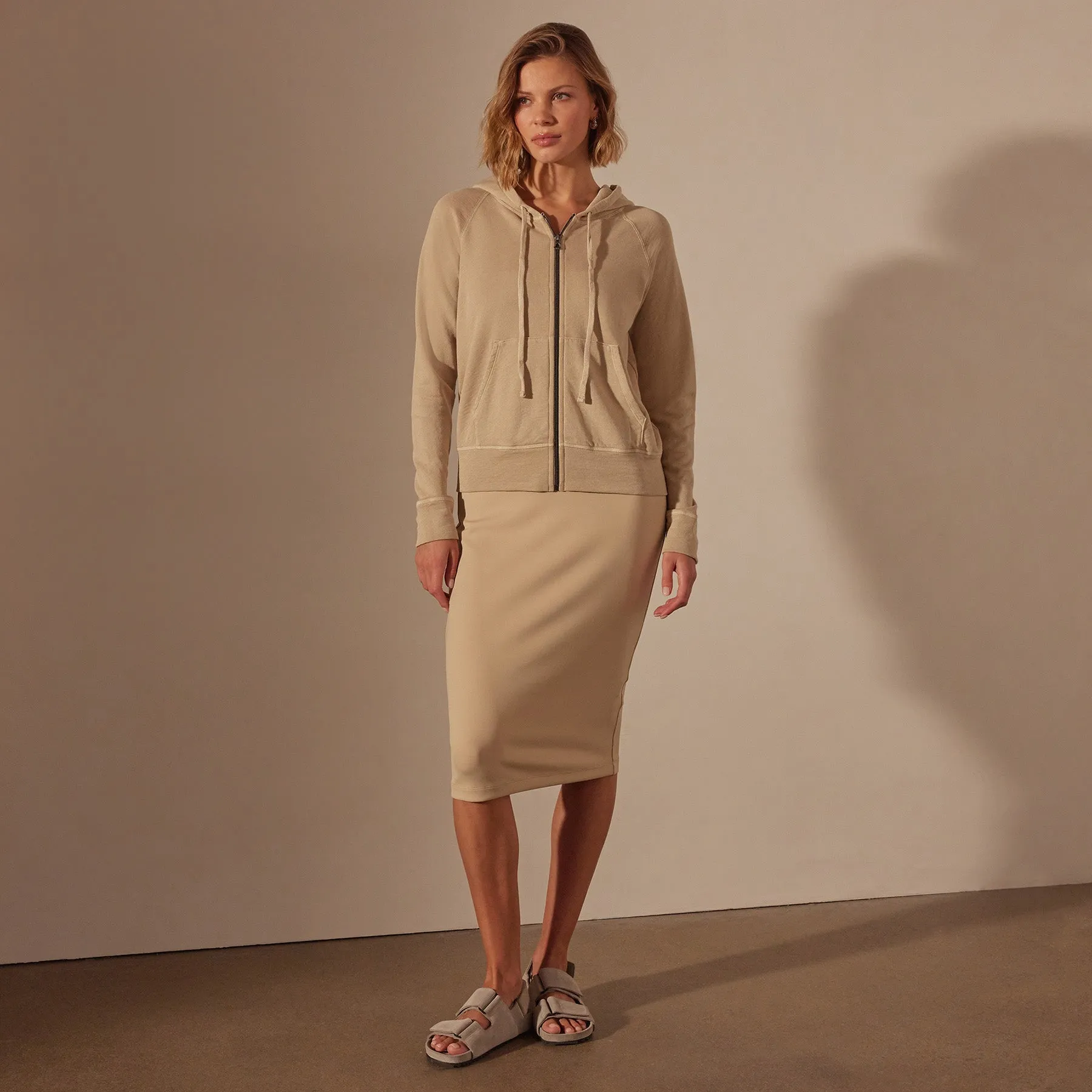 Vintage French Terry Zip Up Hoodie - Sand Dune Pigment sold by James Perse product image thumbnail 3