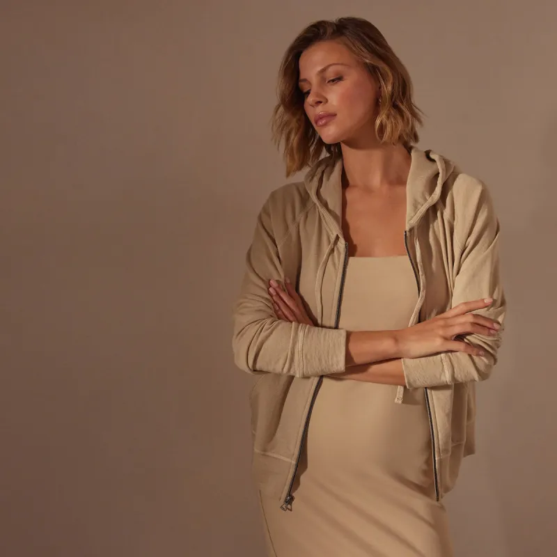 Vintage French Terry Zip Up Hoodie - Sand Dune Pigment sold by James Perse