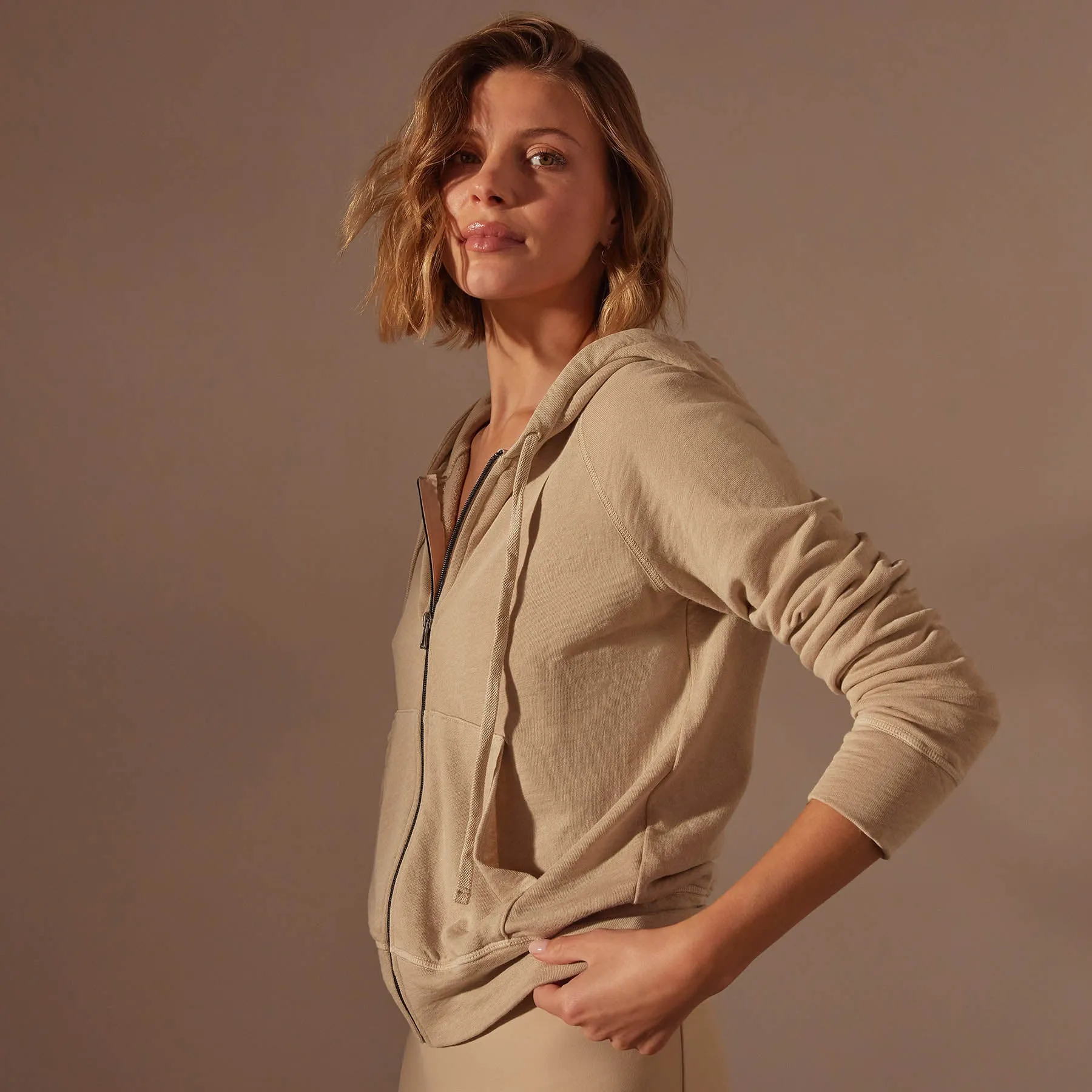 Vintage French Terry Zip Up Hoodie - Sand Dune Pigment sold by James Perse product image thumbnail 2