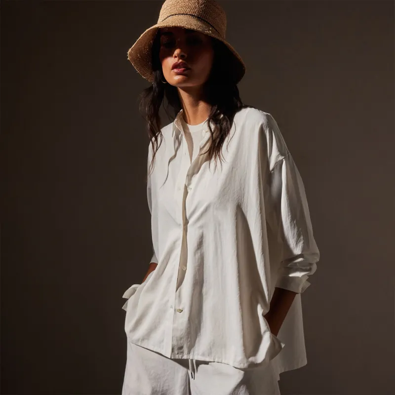 Lightweight Matte Sateen Fluid Shirt - White sold by James Perse