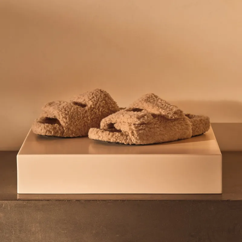 Women's Double Strap Shearling Slide - Taupe sold by James Perse