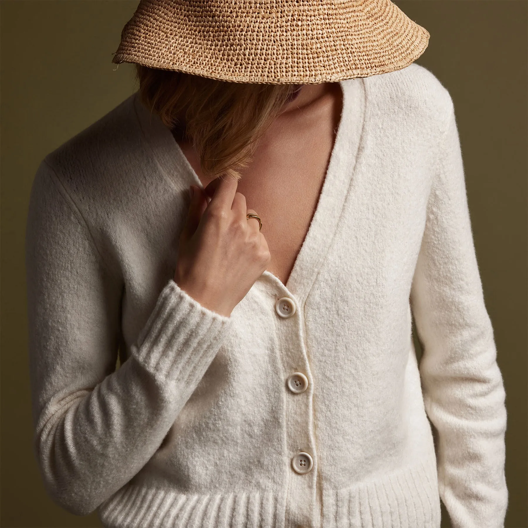 Cotton Cashmere Blend Cardigan - Ivory sold by James Perse