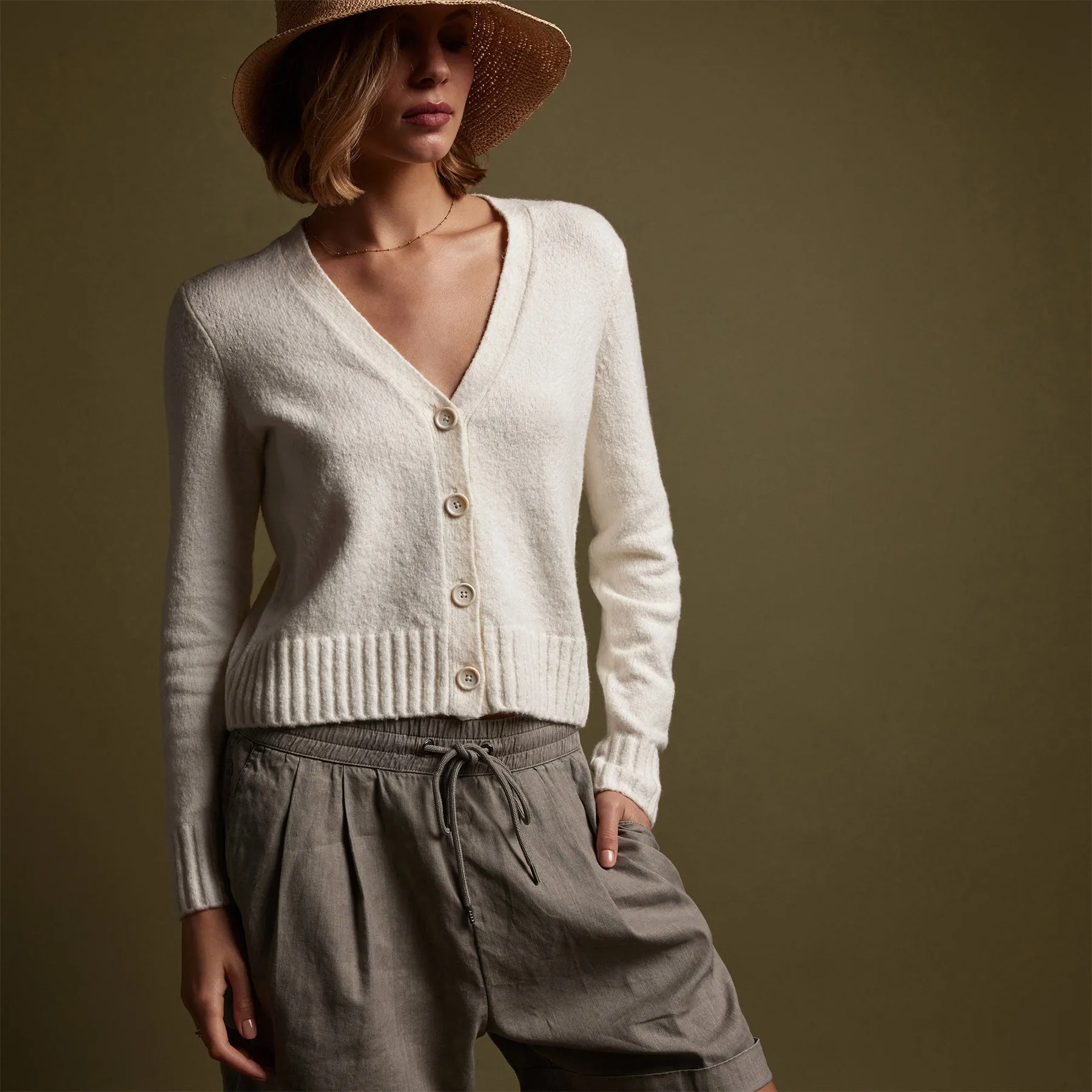 Cotton Cashmere Blend Cardigan - Ivory sold by James Perse product image thumbnail 2