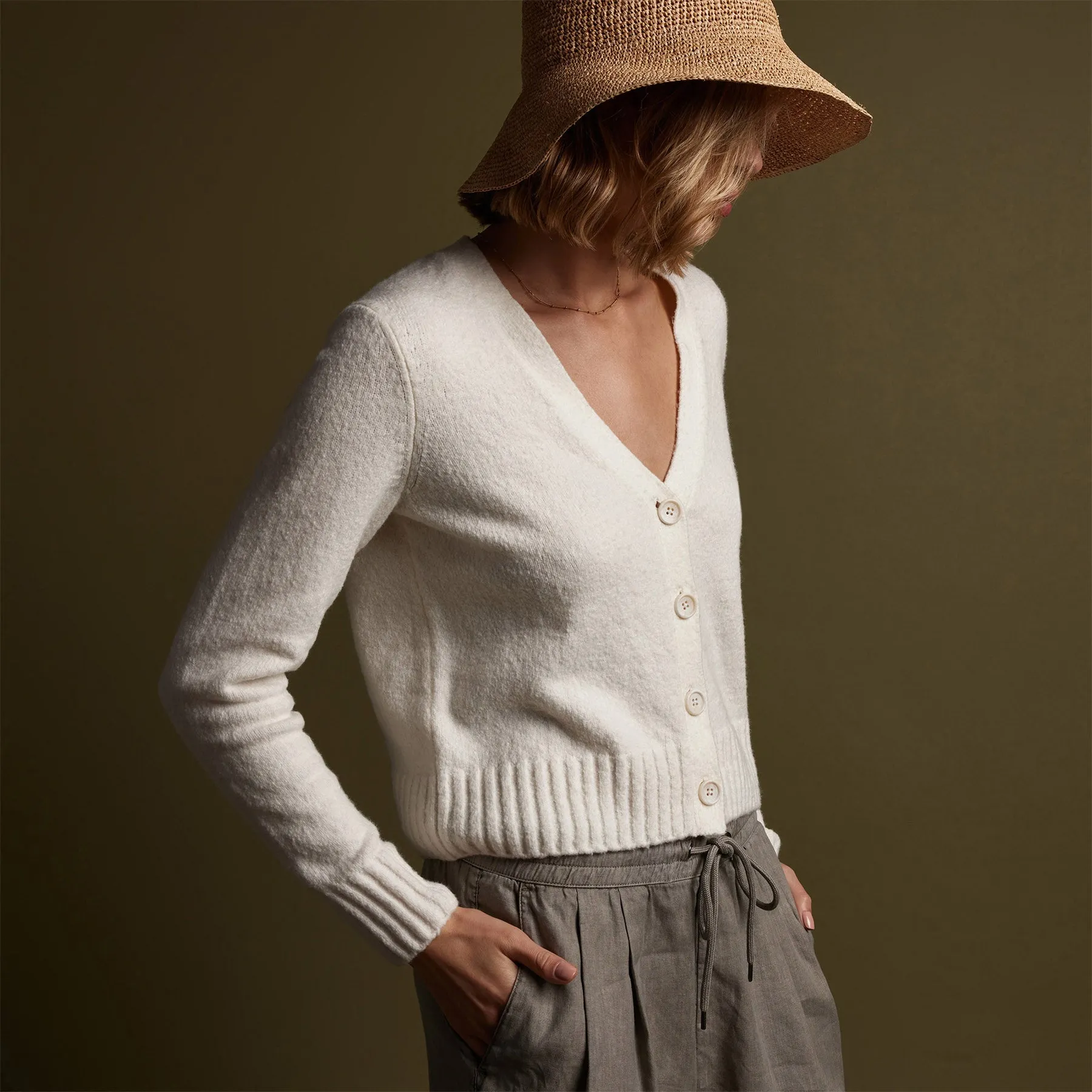 Cotton Cashmere Blend Cardigan - Ivory sold by James Perse product image thumbnail 3