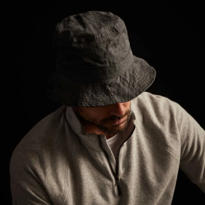 Cotton Metal Poplin Bucket Hat - Carbon Pigment sold by James Perse