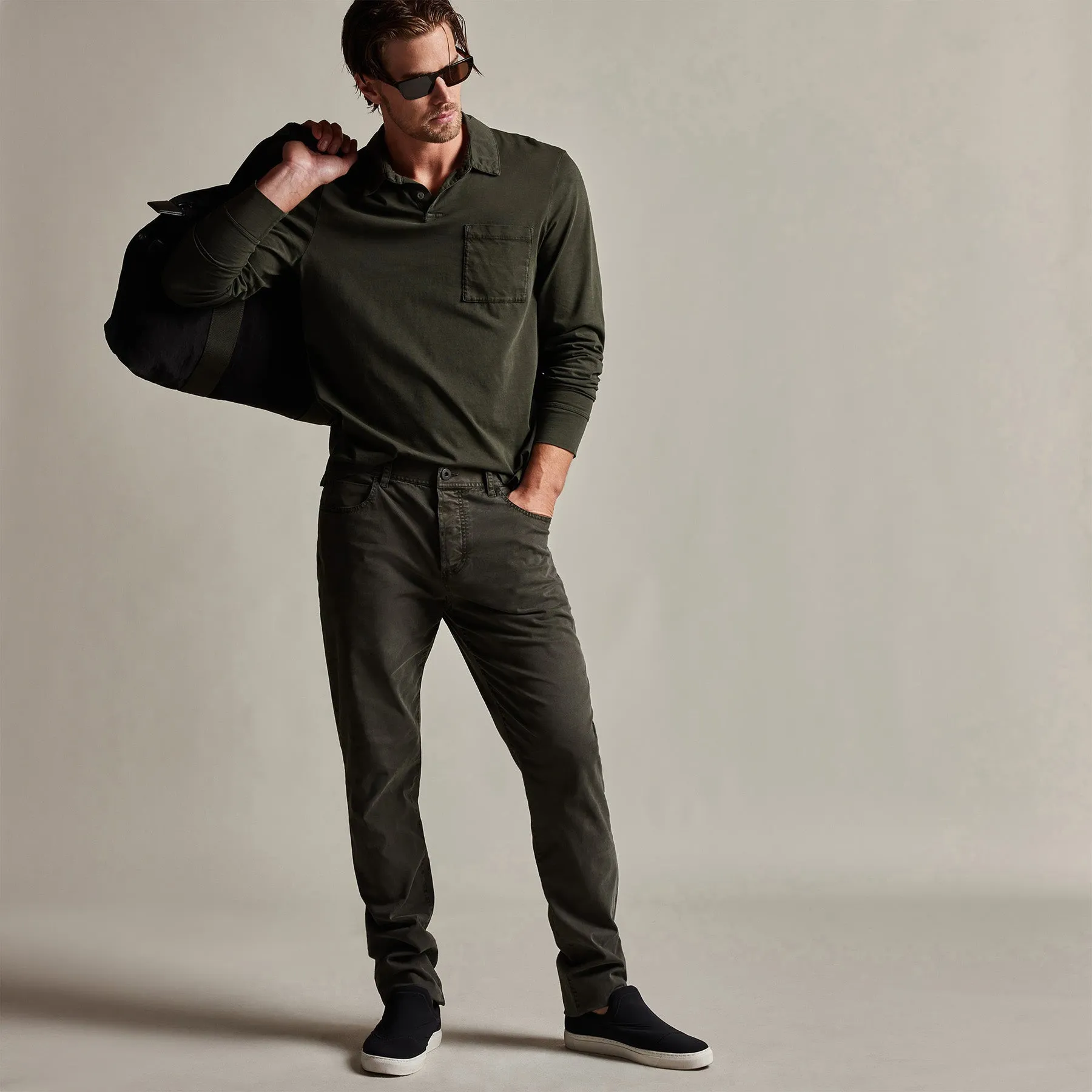 Brushed Twill 5 Pocket Pant - Dark Olive Pigment sold by James Perse