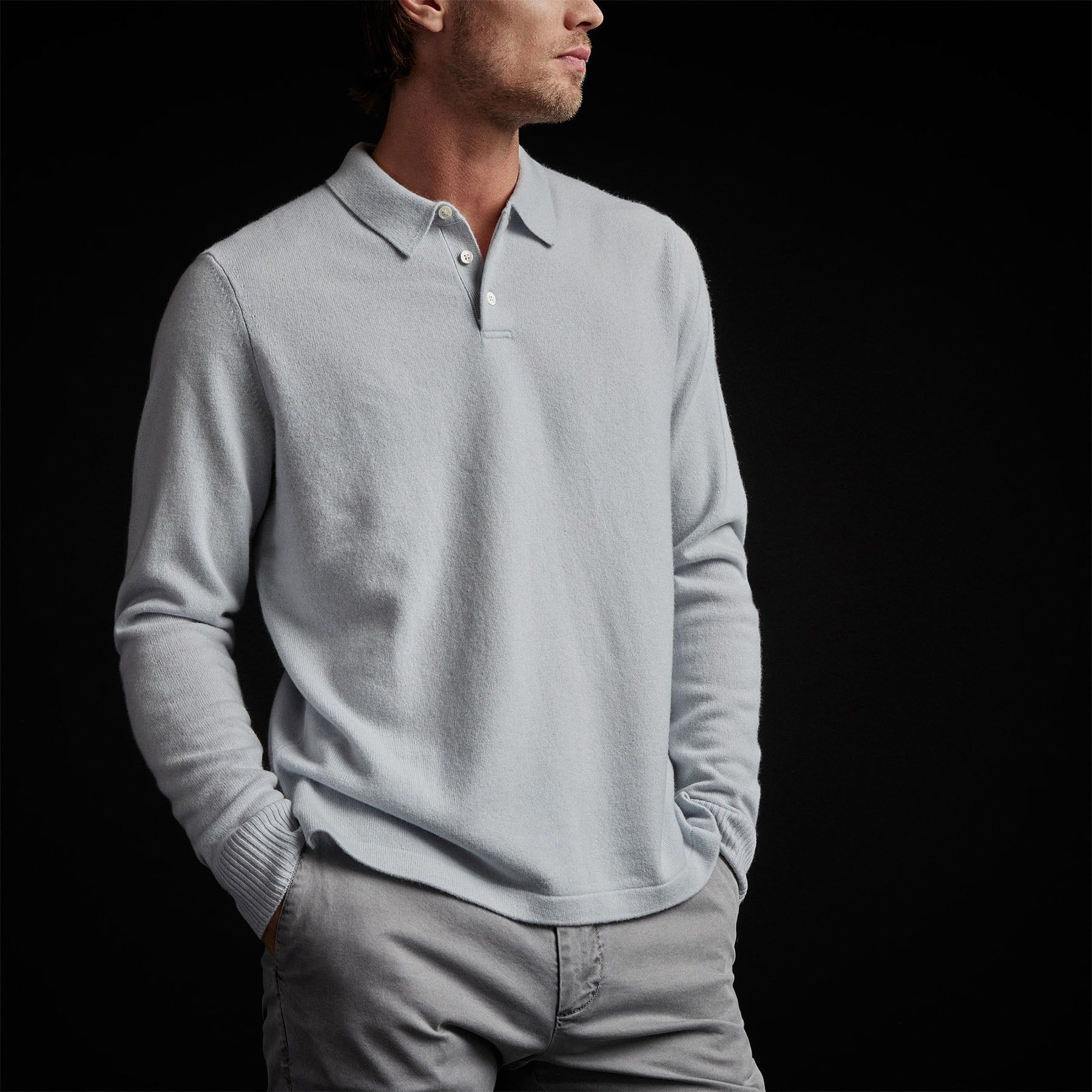 Recycled Cashmere Long Sleeve Polo - Clear Blue sold by James Perse product image thumbnail 2
