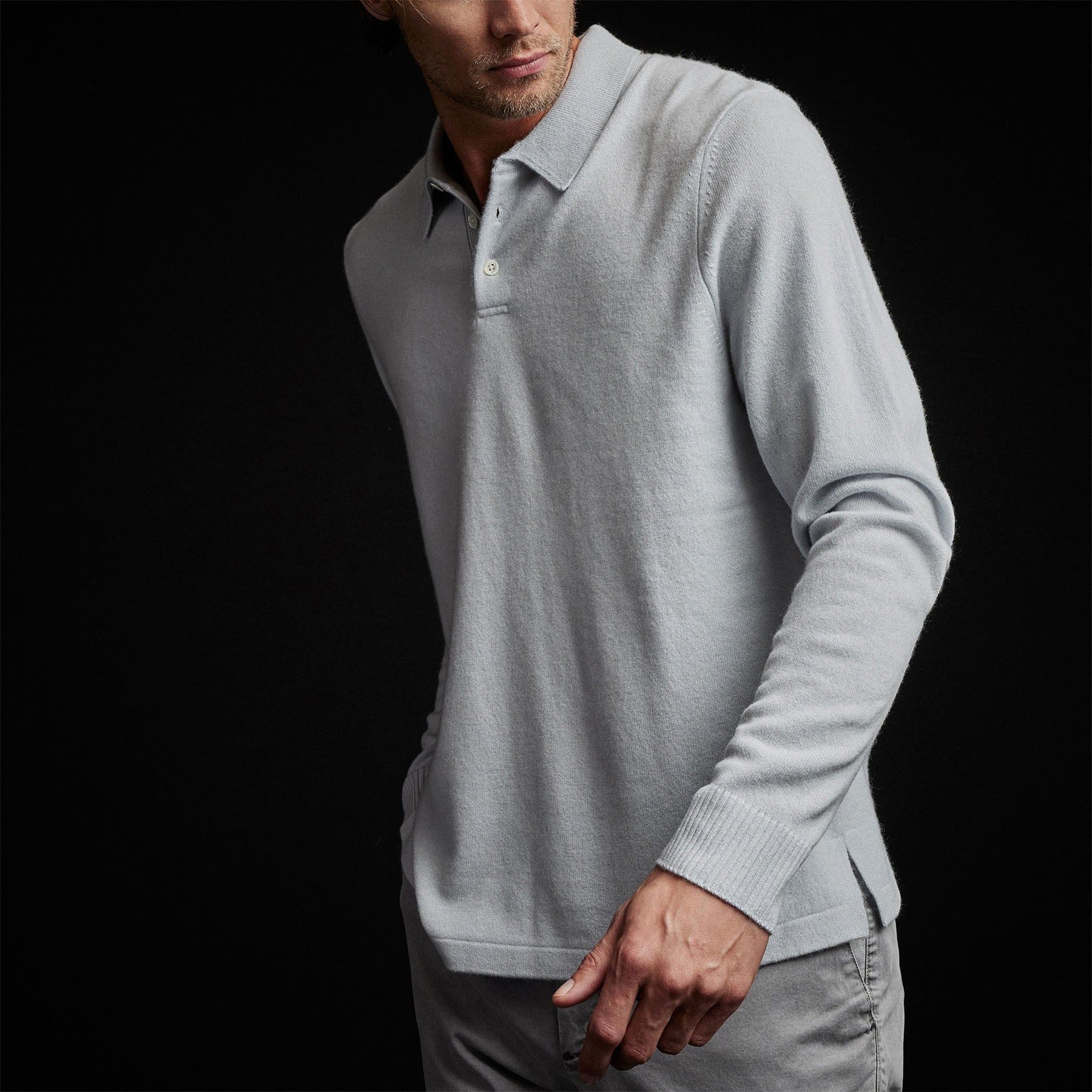 Recycled Cashmere Long Sleeve Polo - Clear Blue sold by James Perse product image thumbnail 3