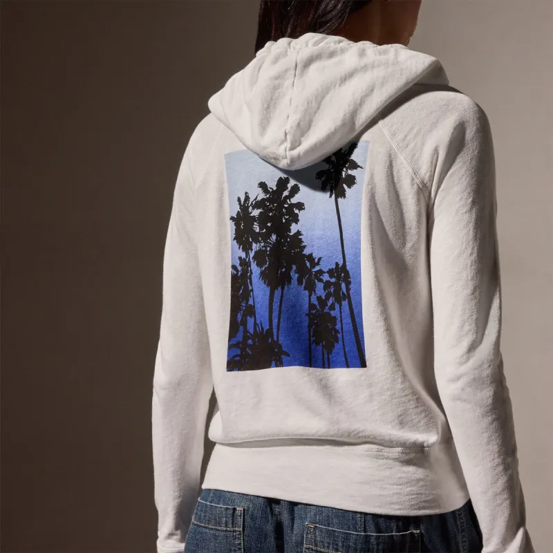 Ombrè Palms Full Zip Graphic Hoodie - White/Blue sold by James Perse