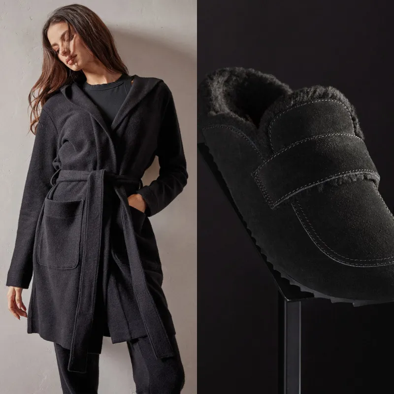 Women's Robe and Loafer Lounge Gift Set - Black made by James Perse