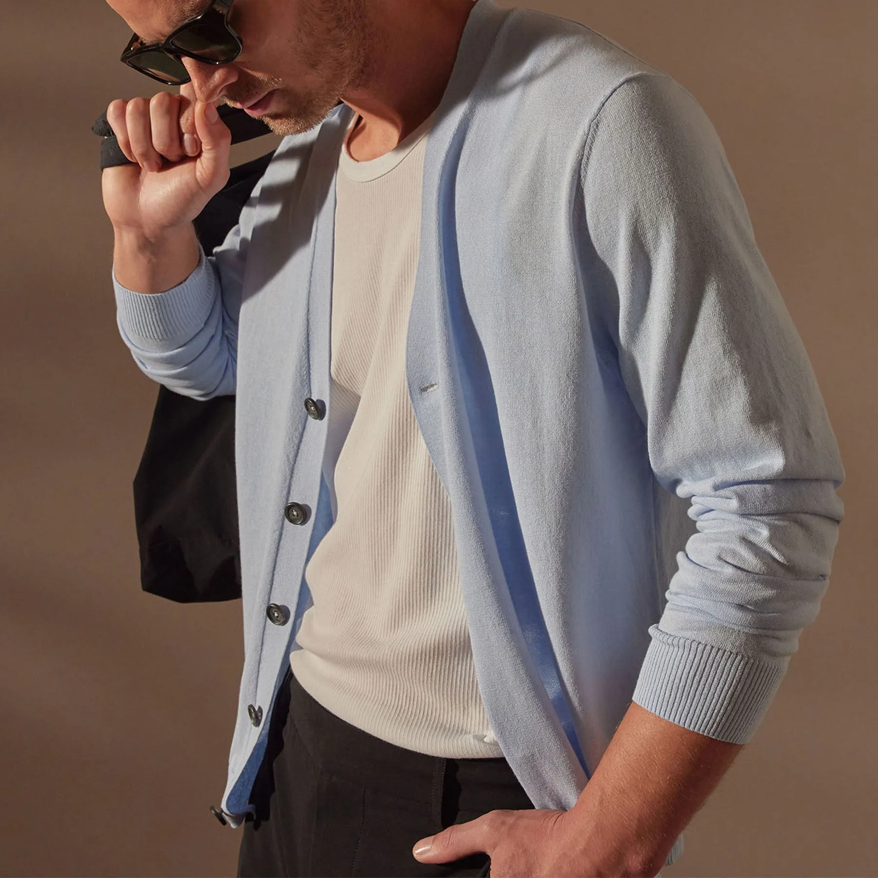 Stretch Cotton Cardigan - Bleached Blue sold by James Perse product image thumbnail 2