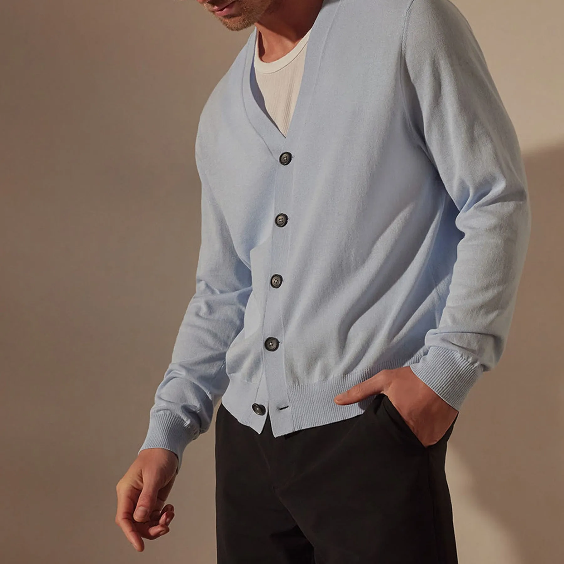 Stretch Cotton Cardigan - Bleached Blue sold by James Perse