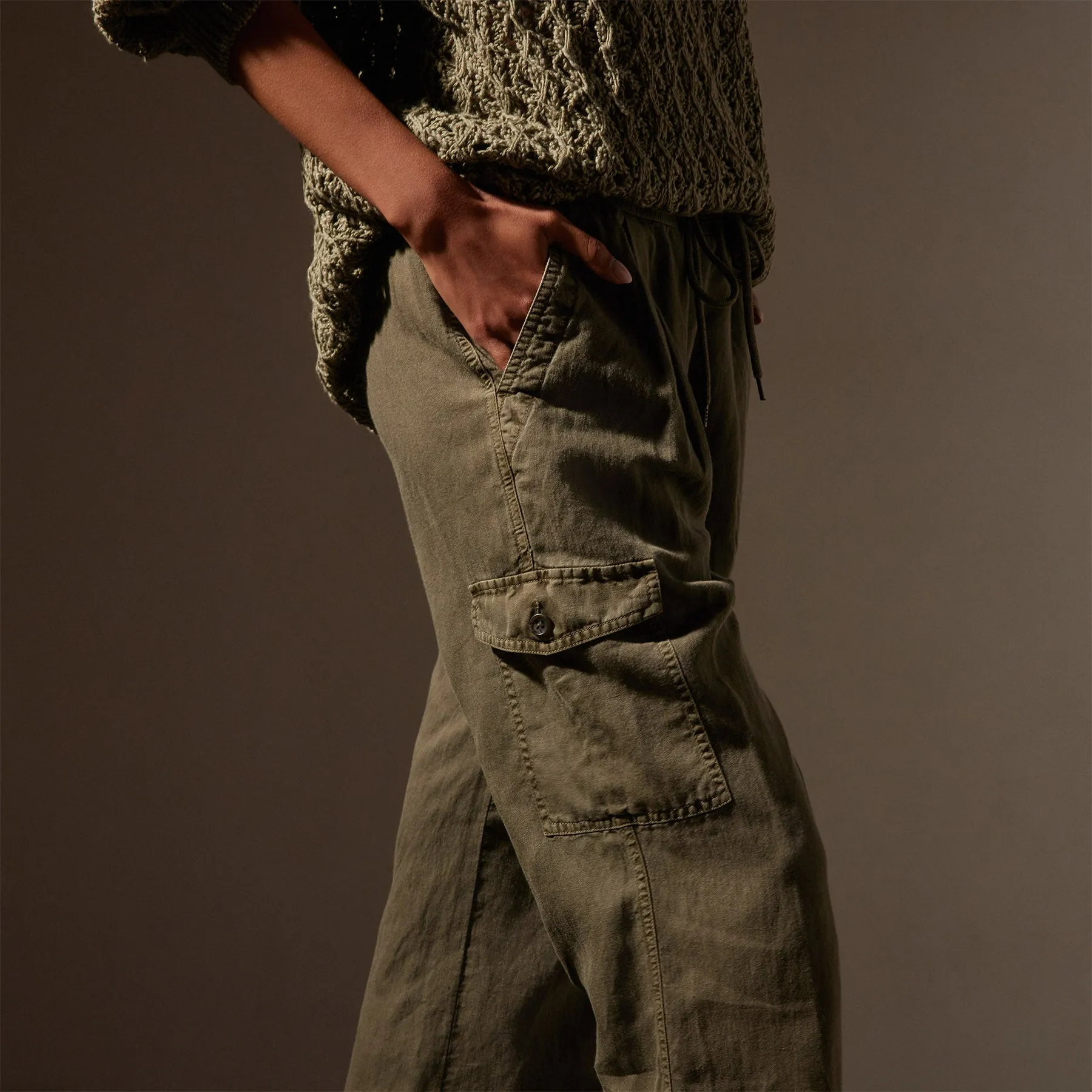 Cotton Linen Twill Pleated Cargo - Trooper Pigment sold by James Perse product image thumbnail 2