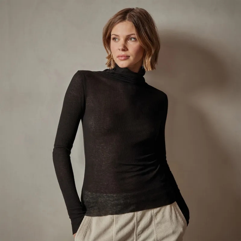 Cotton Cashmere Blend Ribbed Turtleneck - Black sold by James Perse