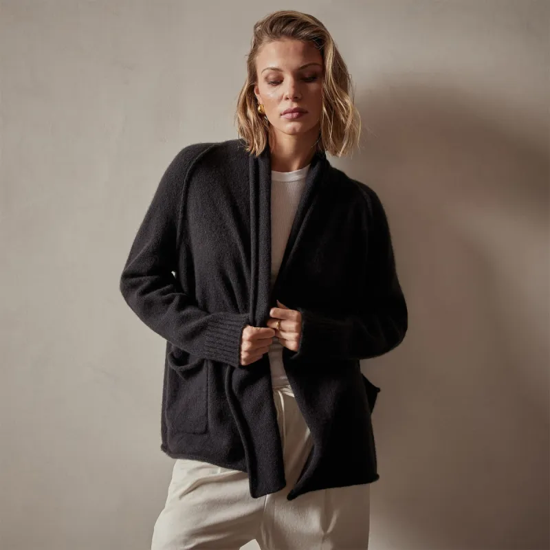 Cashmere Shawl Collar Relaxed Cardigan - Black sold by James Perse