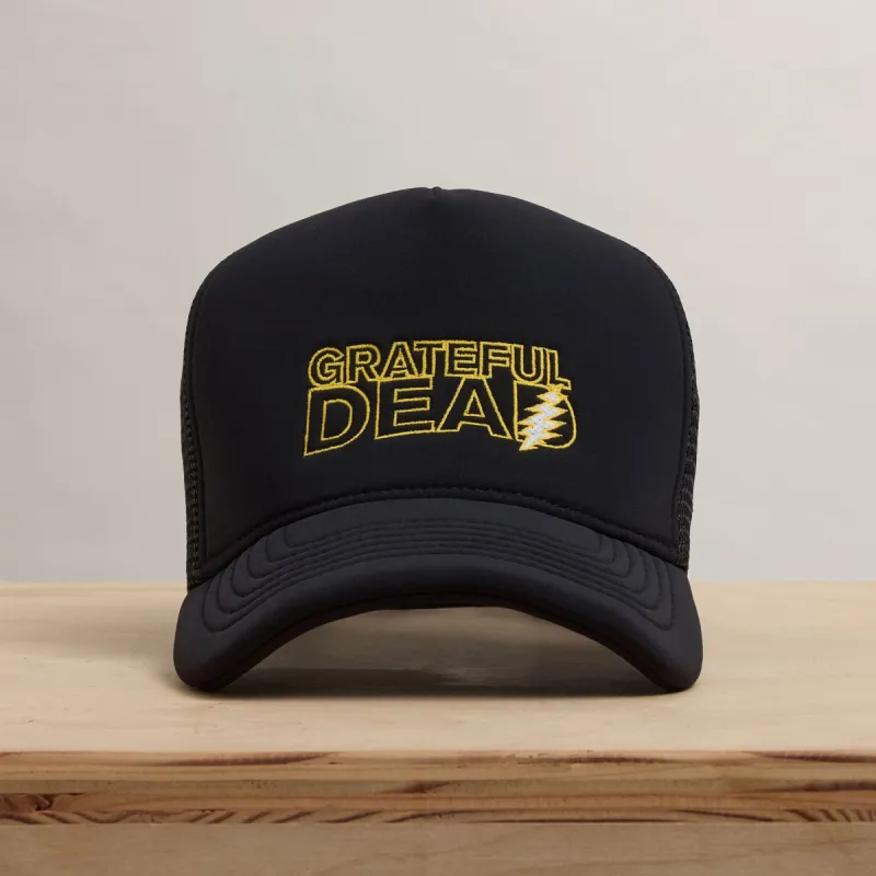 Grateful Dead Lightning Bolt Embroidery Trucker - Black sold by James Perse