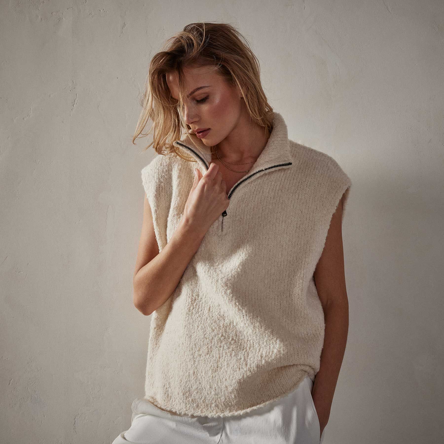 Everest Sweater Vest - Bone sold by James Perse