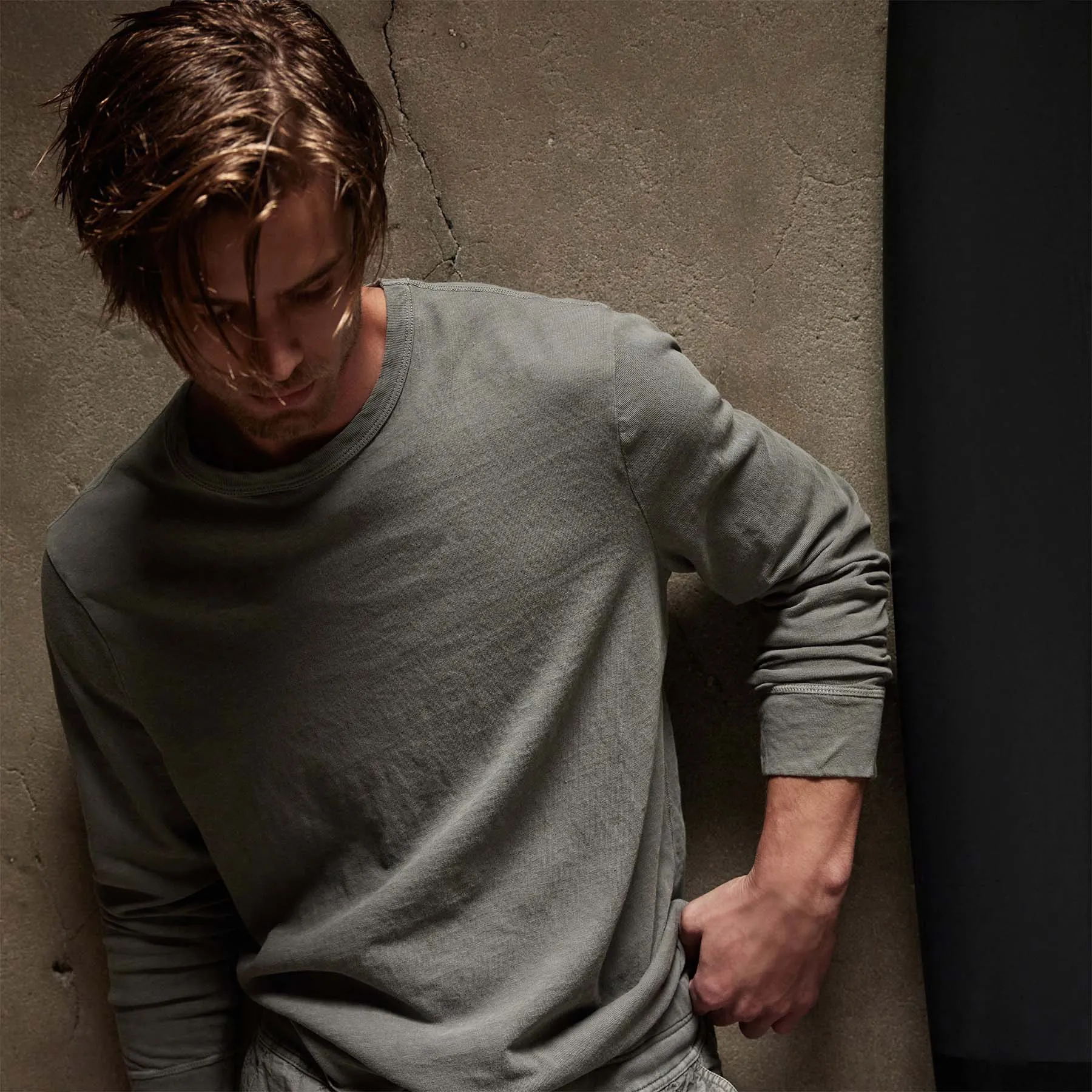 Slub Jersey Long Sleeve Crew - Silver Grey Pigment sold by James Perse