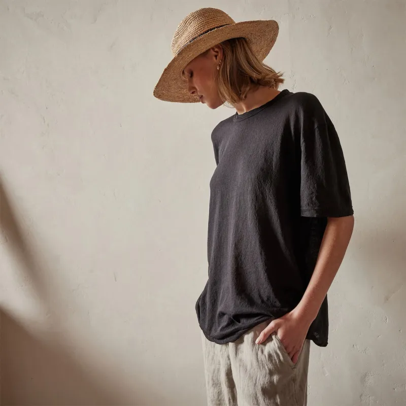 Crepe Jersey Oversized Short Sleeve Crew - Black sold by James Perse