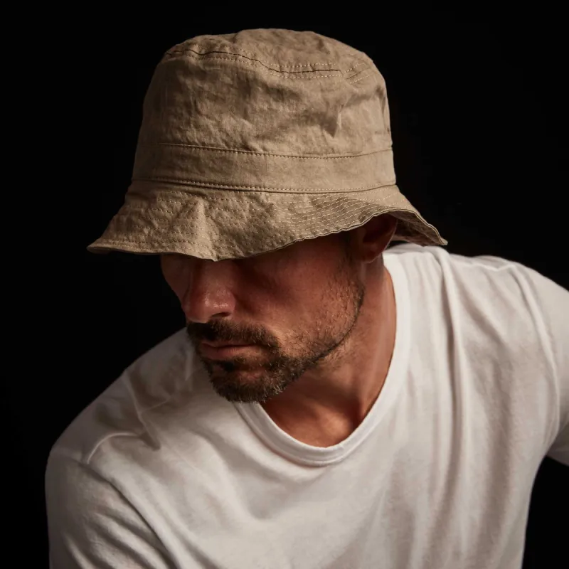 Cotton Metal Poplin Bucket Hat - British Khaki Pigment sold by James Perse
