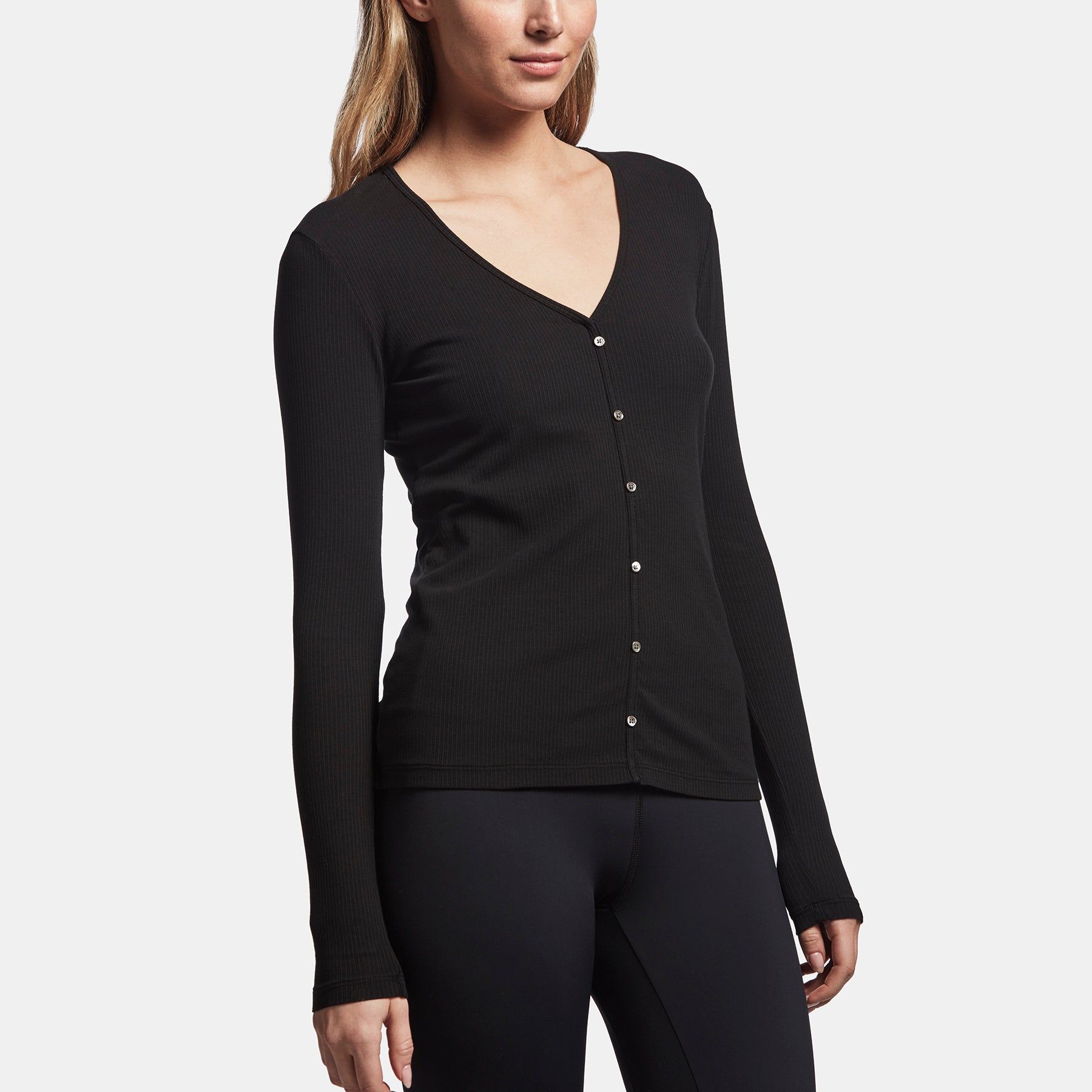 Ribbed Cardigan Top - Black sold by James Perse product image thumbnail 2
