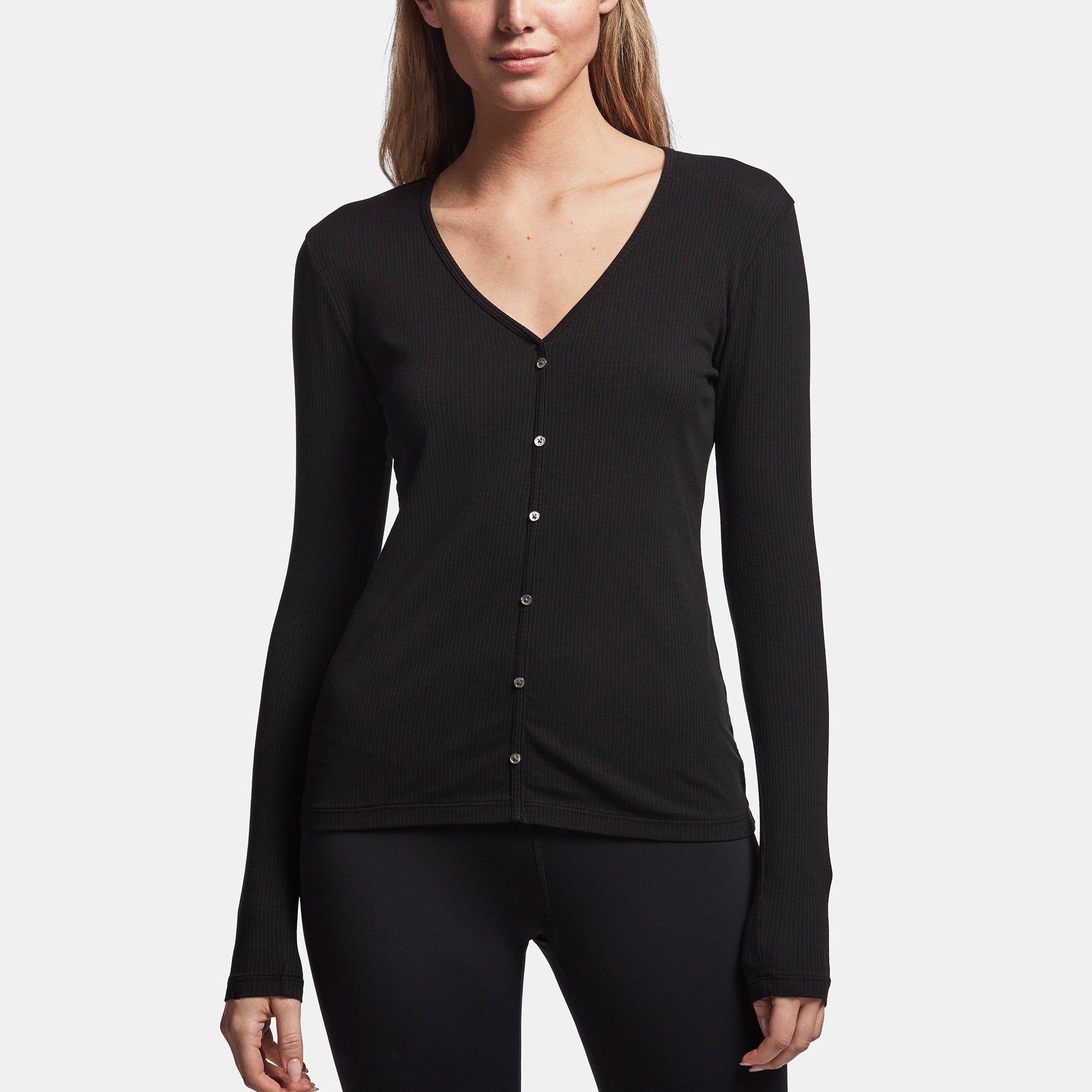 Ribbed Cardigan Top - Black sold by James Perse