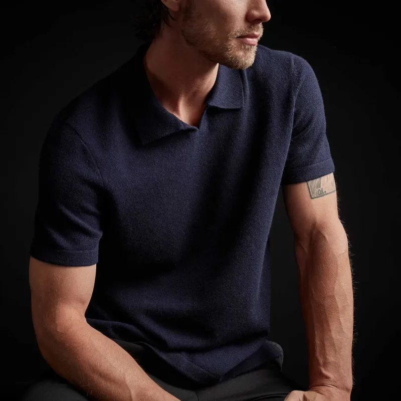 Recycled Cashmere Short Sleeve Polo - Navy Blue sold by James Perse