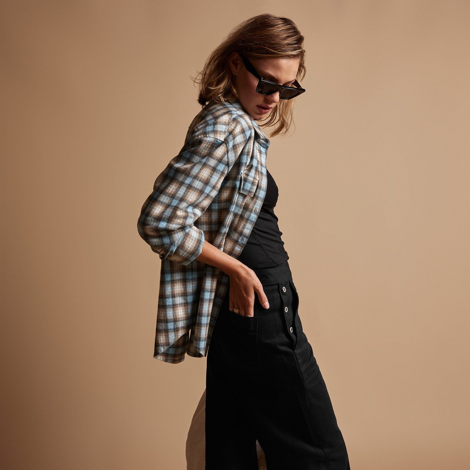 Plaid Flannel Shirt - Baby Blue sold by James Perse