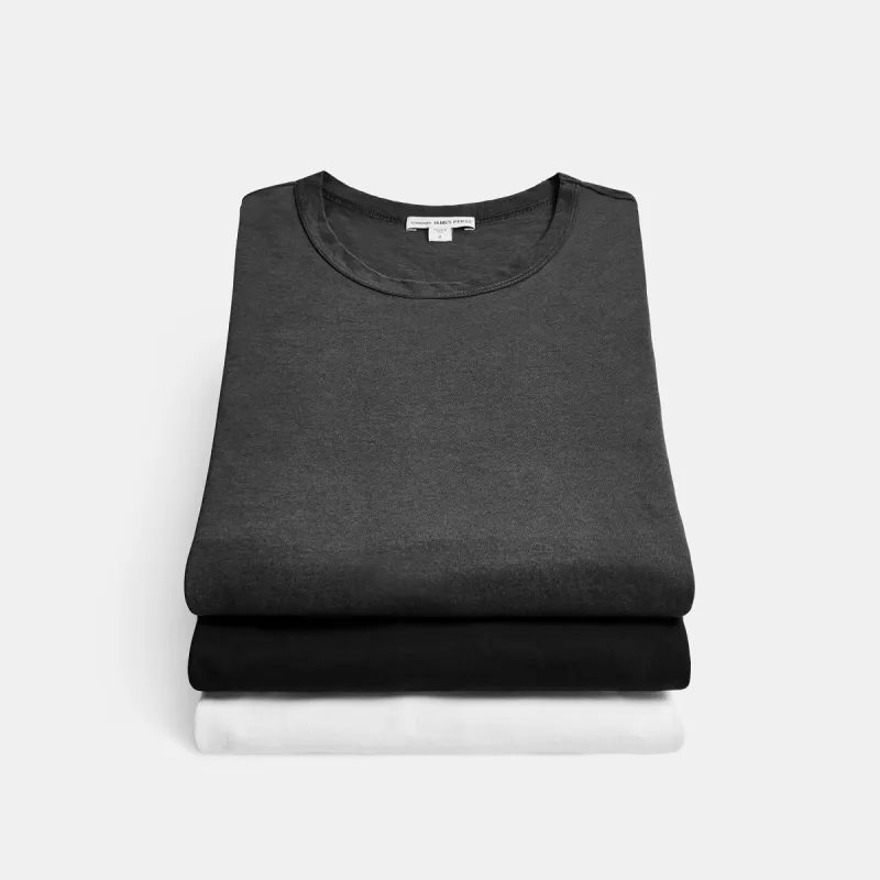 3 Pack Short Sleeve Crew Neck - Black/White/Carbon Pigment sold by James Perse