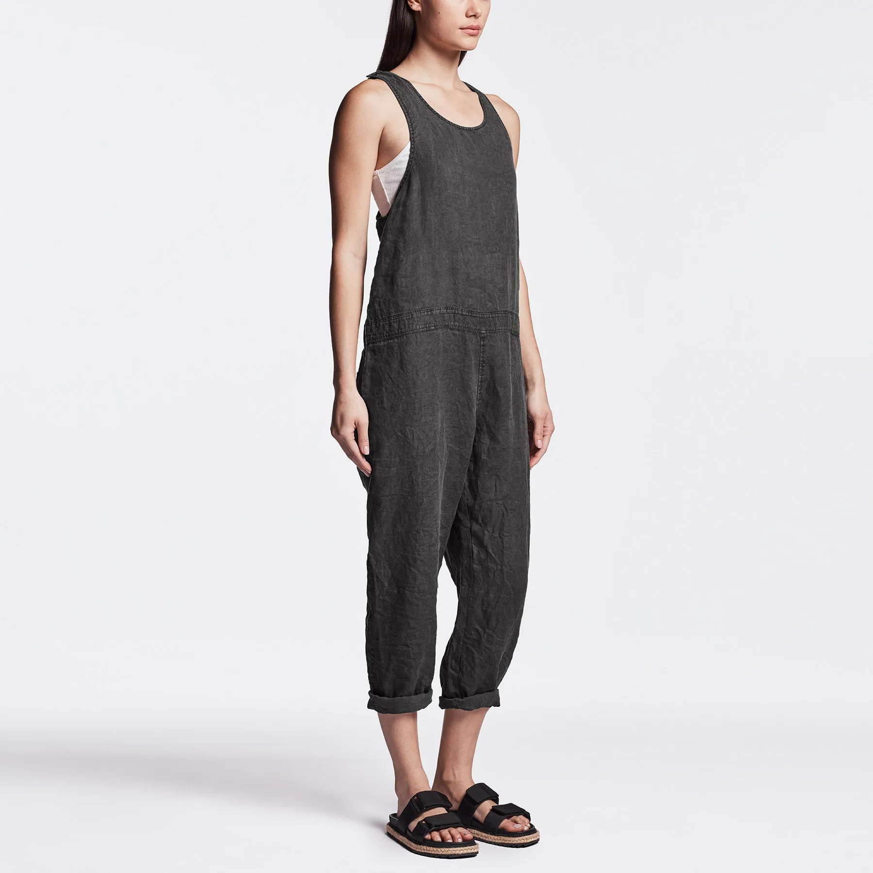 Linen Racerback Romper - Carbon Pigment sold by James Perse product image thumbnail 2