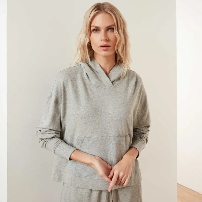 Vintage French Terry Cropped Hoodie - Heather Grey sold by James Perse