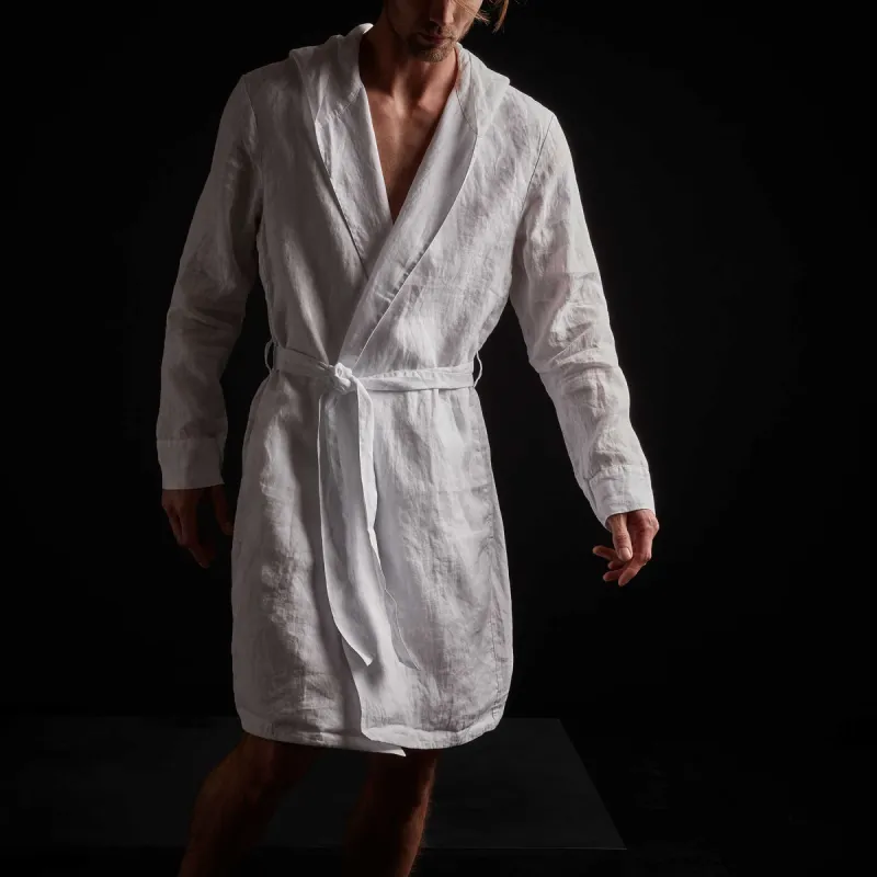 Linen Hooded Robe - White sold by James Perse