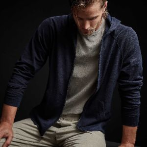 Linen Blend Zip Up Hoodie Sweater - Navy sold by James Perse