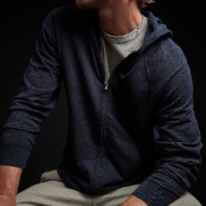 Linen Blend Zip Up Hoodie Sweater - Navy sold by James Perse