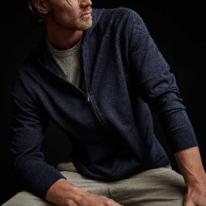 Linen Blend Zip Up Hoodie Sweater - Navy sold by James Perse